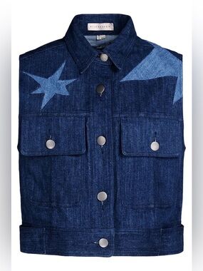 ⭐️ NWT ELLE SASSON Denim Star Vest Patchwork Sz 8 Cotton Minimalist Contemporary